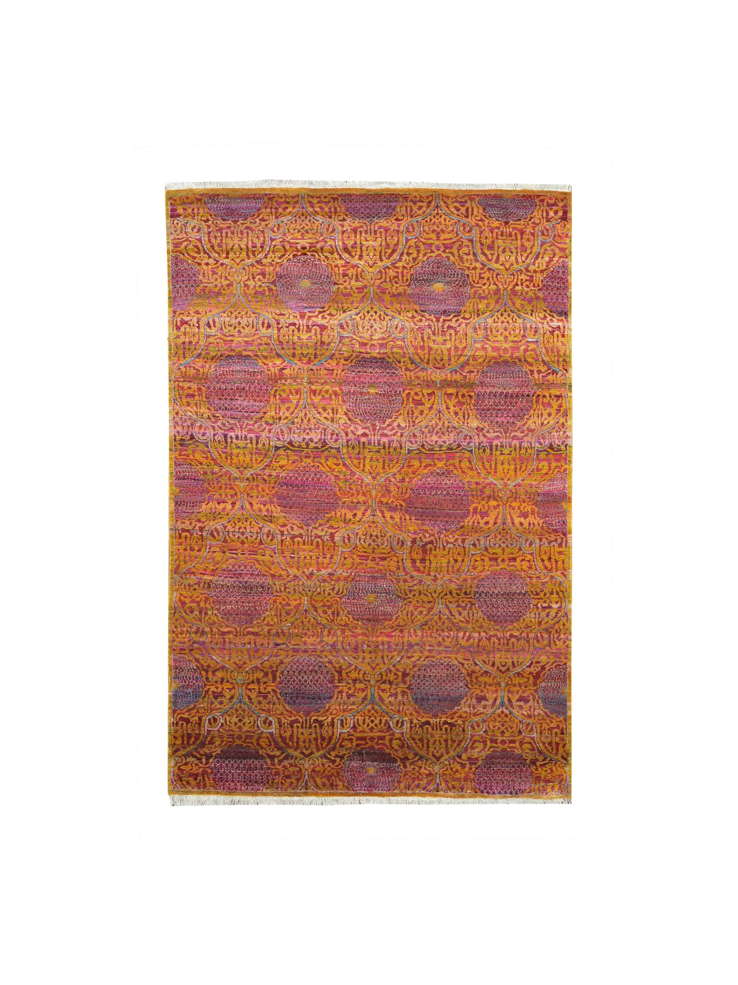 Orange and Pink Pure Sari Silk Modern Handknotted Area Rug