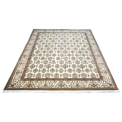 Crown Ivory, Red and Brown Traditional Tabriz Pure Wool Luxury Handknotted Area Rug