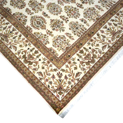 Crown Ivory, Red and Brown Traditional Tabriz Pure Wool Luxury Handknotted Area Rug