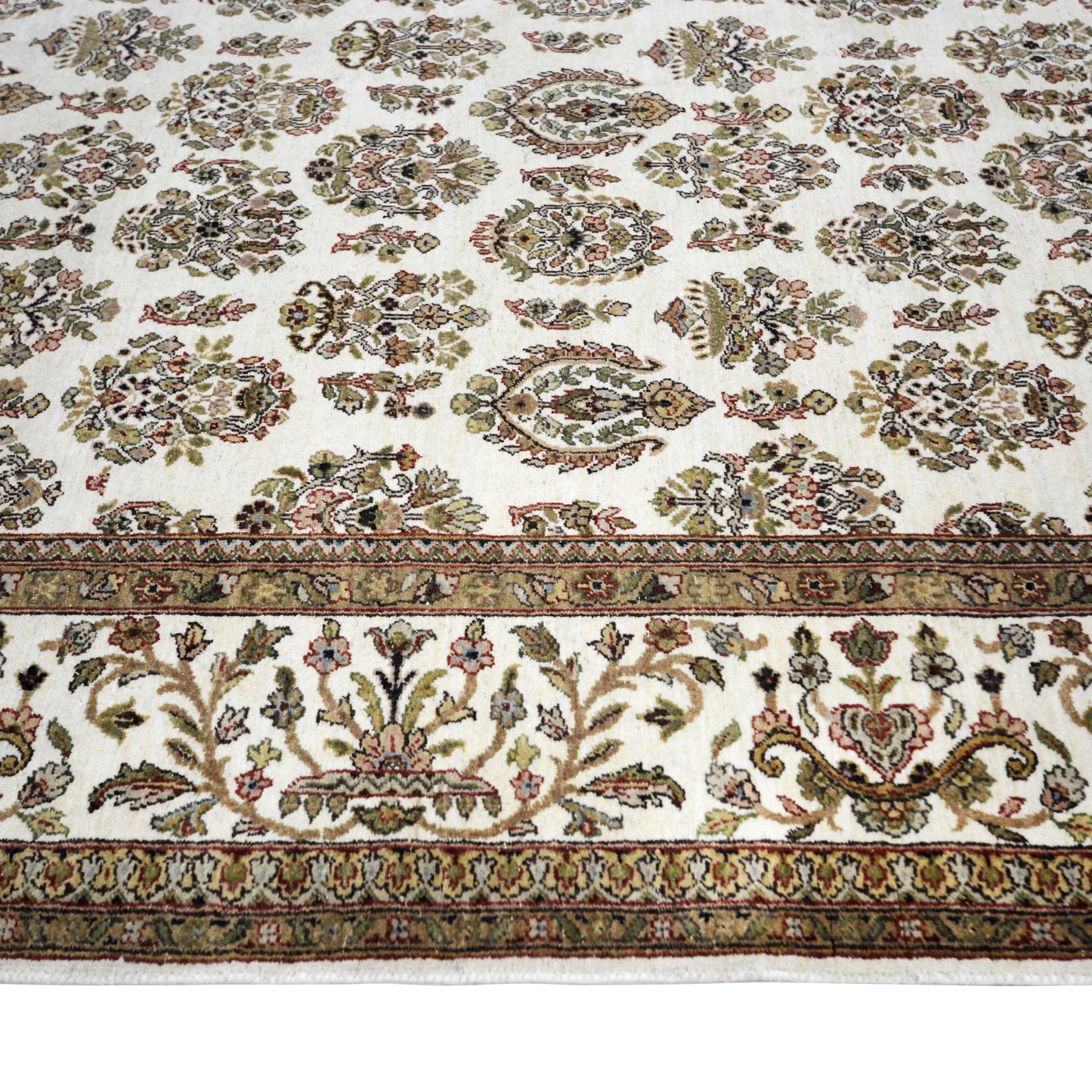 Crown Ivory, Red and Brown Traditional Tabriz Pure Wool Luxury Handknotted Area Rug