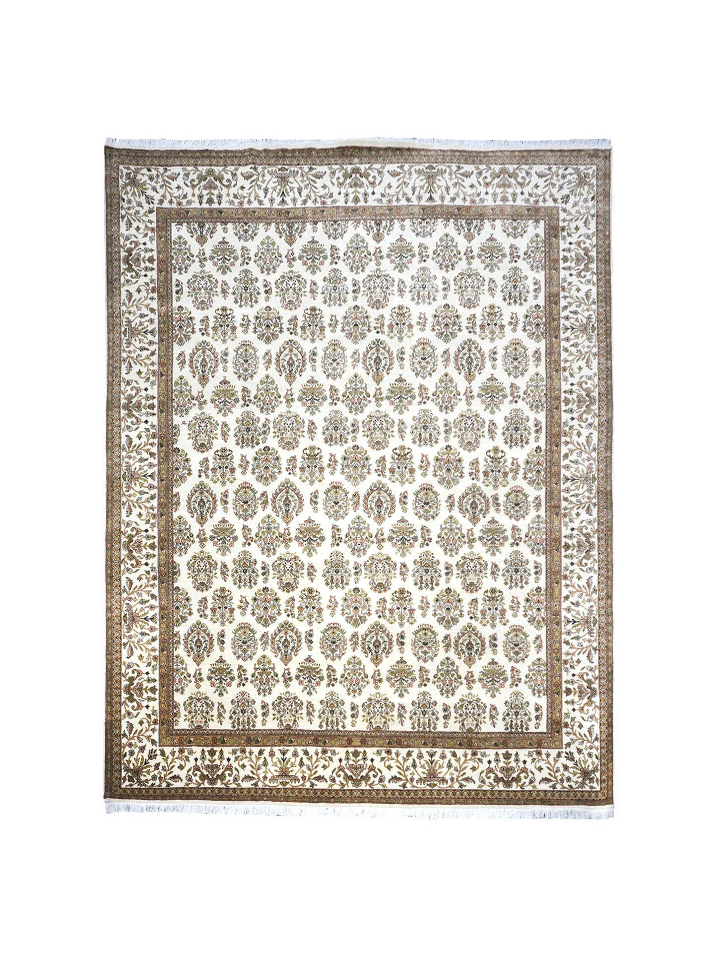 Crown Ivory, Red and Brown Traditional Tabriz Pure Wool Luxury Handknotted Area Rug