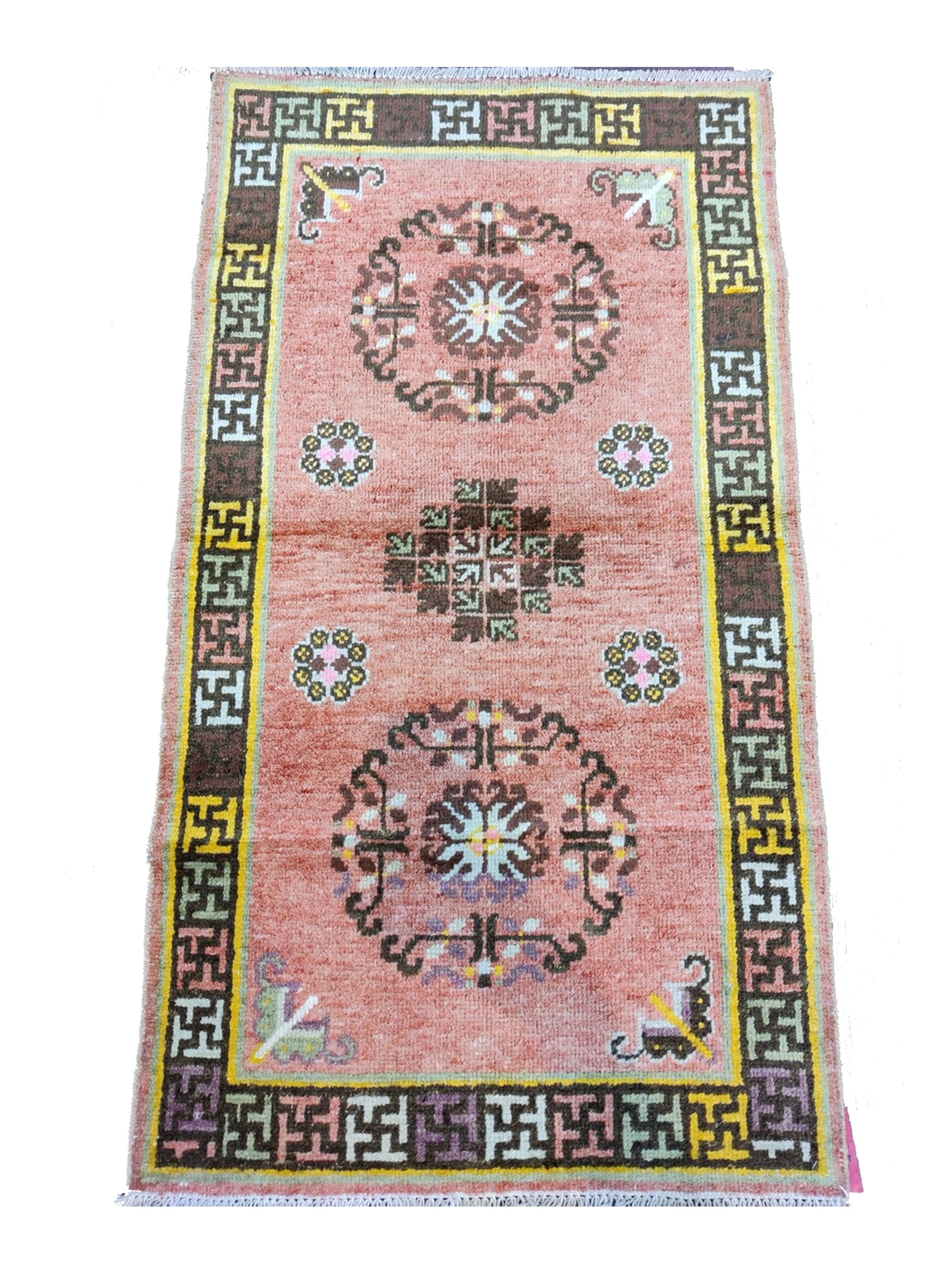 Rust Brown Antique Khotan Handknotted Rug 2.3x4.1ft 59x124cms