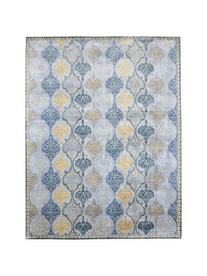 Blue and Grey Pure Silk Transitional Area Handknotted Rug 7.11x10.3ft 240x313Cms