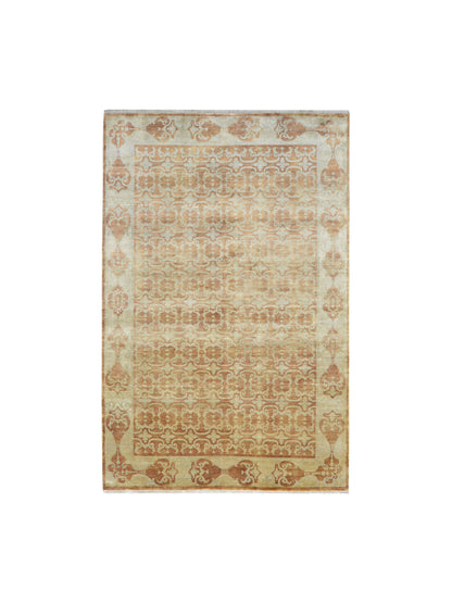 Ivory and Rust Pure Silk Transitional Handknotted Area Rug 6x8.10ft 182x269Cms