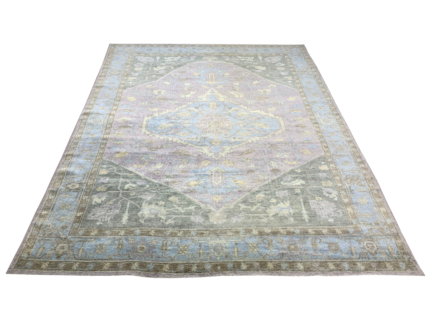 Lavender, Blue 100% Mohair Goat Wool Traditional Persian Area Rug 10.3x13.2ft 311x400Cms