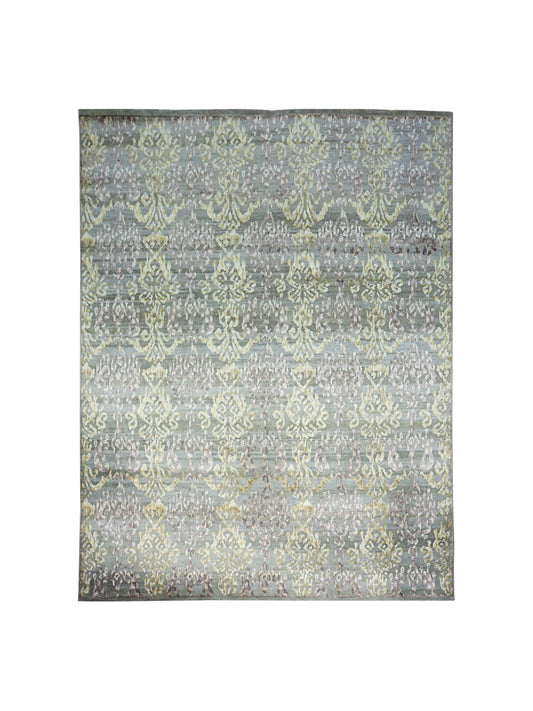 Garden Multy Green and Ivory Transitional Ikat Handknotted Area Rug