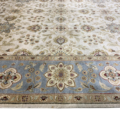 Darbar Ivory, Silver and Camel Traditional Floral Pure Silk Handknotted Area Rug