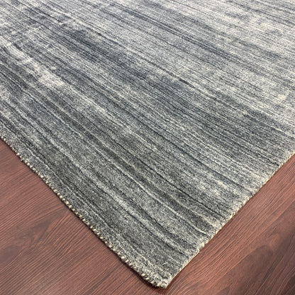 Medium Grey, High Shine, Plush Pile, Viscose and Wool Blended, Modern Solid Handloom Area Rug