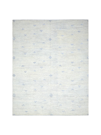 Grey and Ivory Modern Japandi Viscose and Wool Textured Handknotted Area Rug