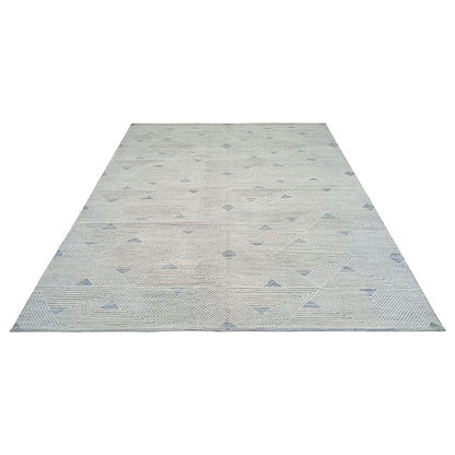 Grey and Ivory Modern Japandi Viscose and Wool Textured Handknotted Area Rug