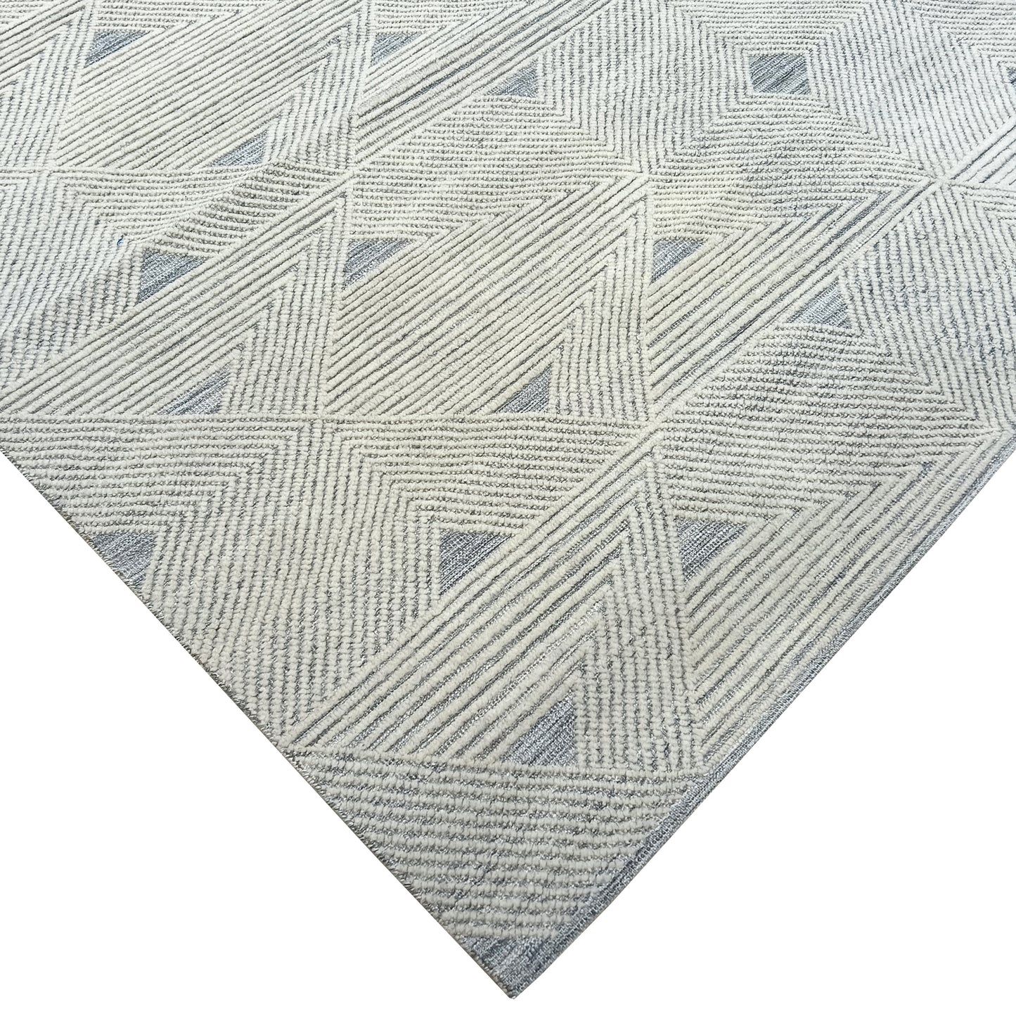 Grey and Ivory Modern Japandi Viscose and Wool Textured Handknotted Area Rug