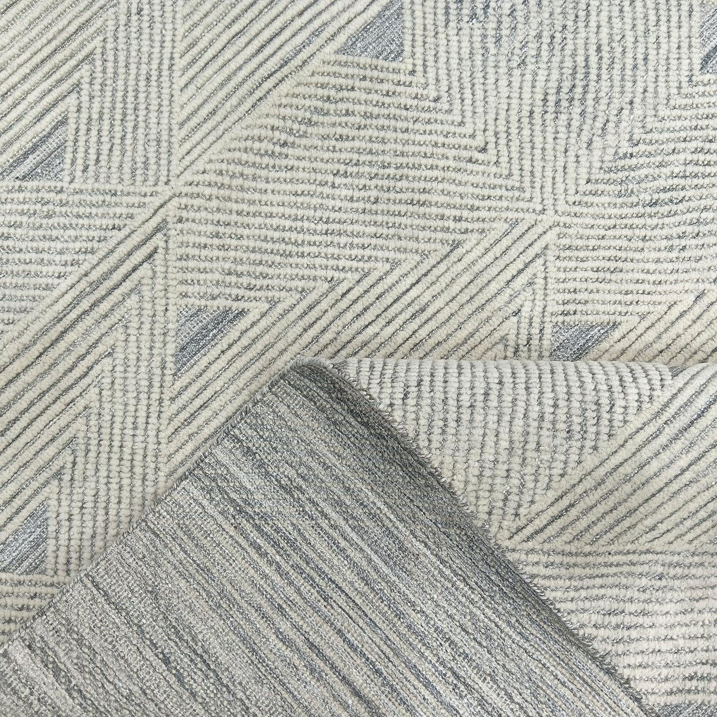 Grey and Ivory Modern Japandi Viscose and Wool Textured Handknotted Area Rug