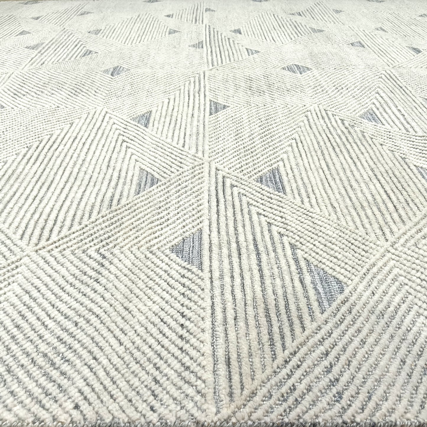 Grey and Ivory Modern Japandi Viscose and Wool Textured Handknotted Area Rug