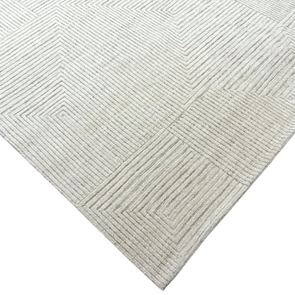 Silver and Beige Modern Japandi Woollen Textured Handknotted Area Rug