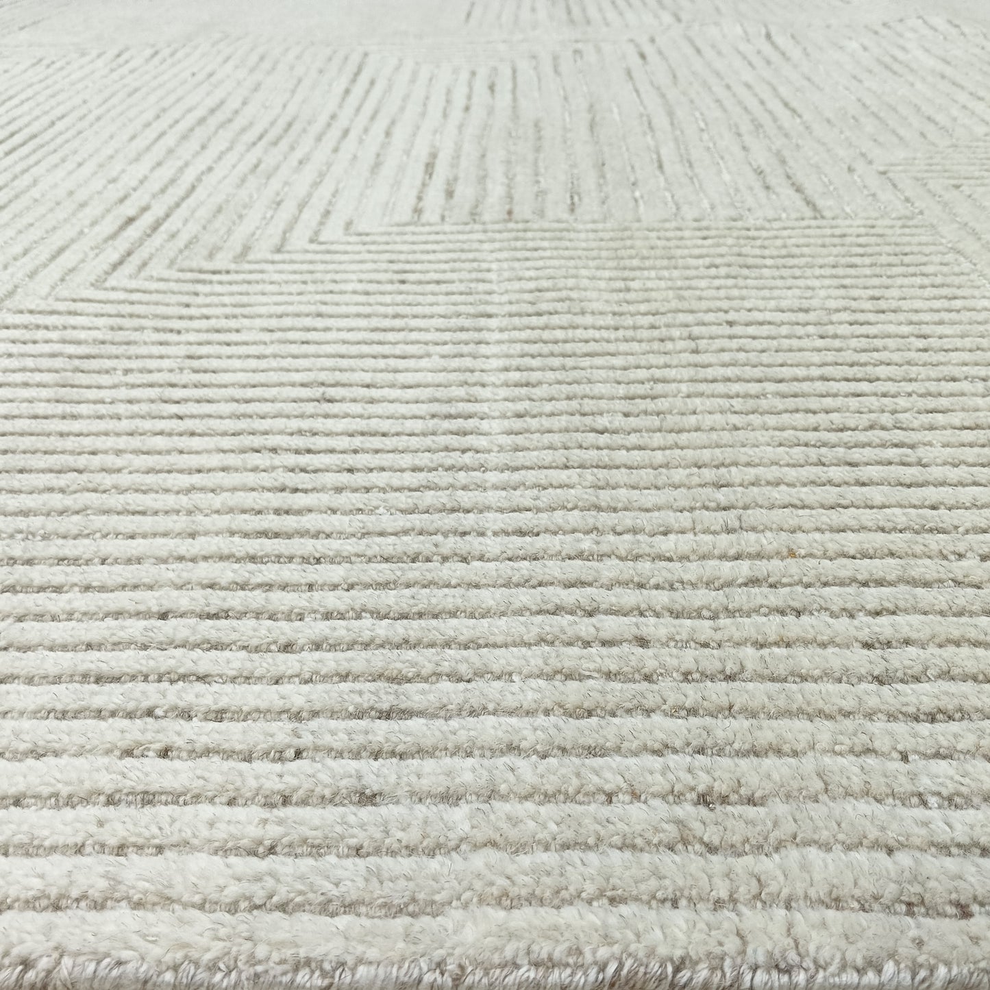 Silver and Beige Modern Japandi Woollen Textured Handknotted Area Rug