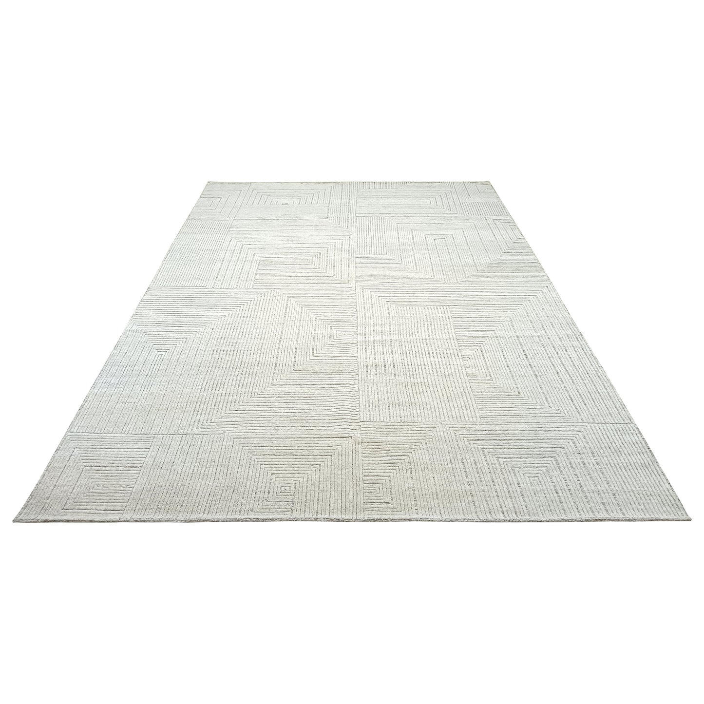 Silver and Beige Modern Textured Woollen Japandi Handknotted Area Rug