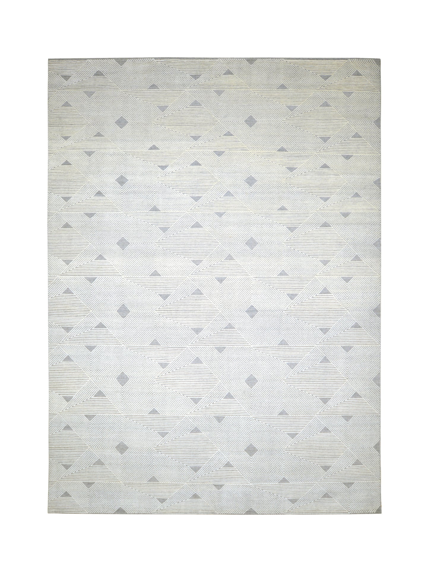 Grey and Ivory Modern Textured Woollen Japandi Handknotted Area Rug