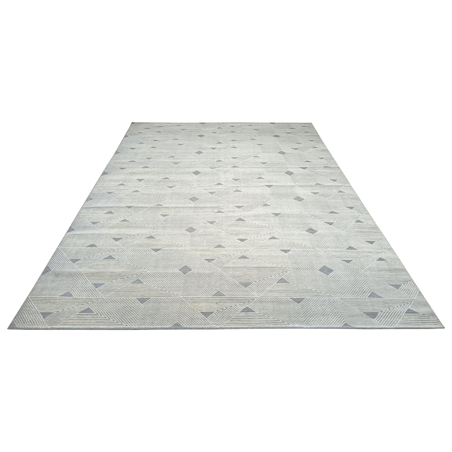 Grey and Ivory Modern Textured Woollen Japandi Handknotted Area Rug