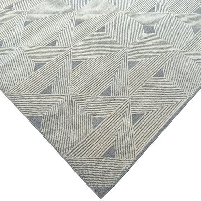 Grey and Ivory Modern Textured Woollen Japandi Handknotted Area Rug