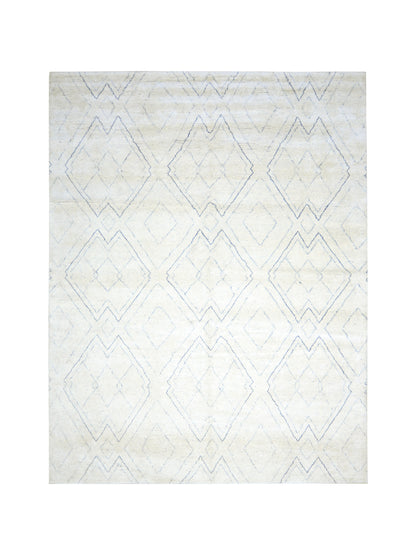 Grey and Ivory Modern Japandi Viscose and Wool Textured Handknotted Area Rug