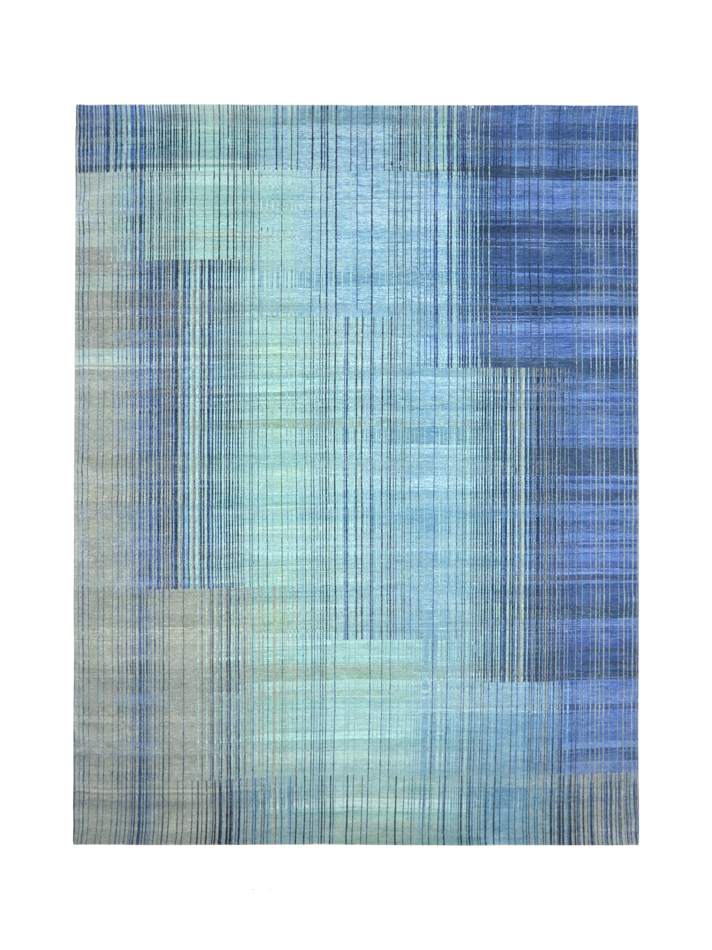 Grey, Blue and Aqua Pure Wool Modern Abstract Handknotted Area Rug