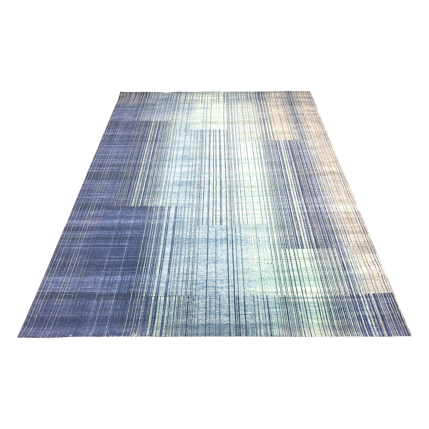 Grey, Blue and Aqua Pure Wool Modern Abstract Handknotted Area Rug