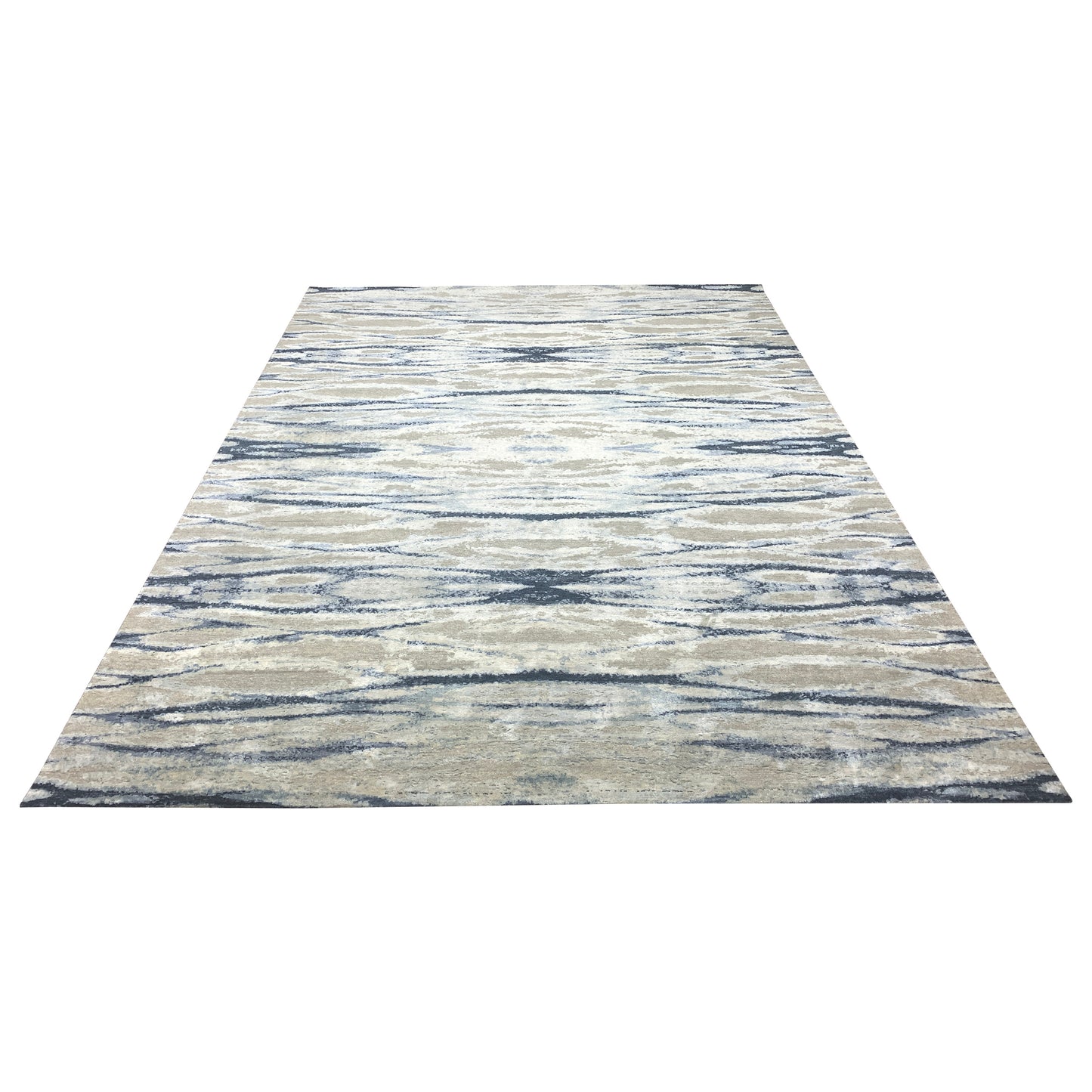 Grey, Blue and Silver Silk and Wool Modern Abstract Handknotted Area Rug