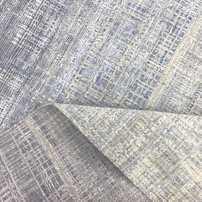 Blue, Grey and Ivory Silk and Wool Modern Textured Handknotted Area Rug