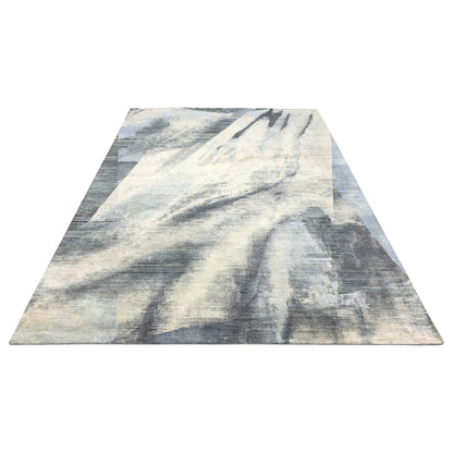 Charcoal, Blue and Grey Silk and Wool Modern Abstract Handknotted Area Rug