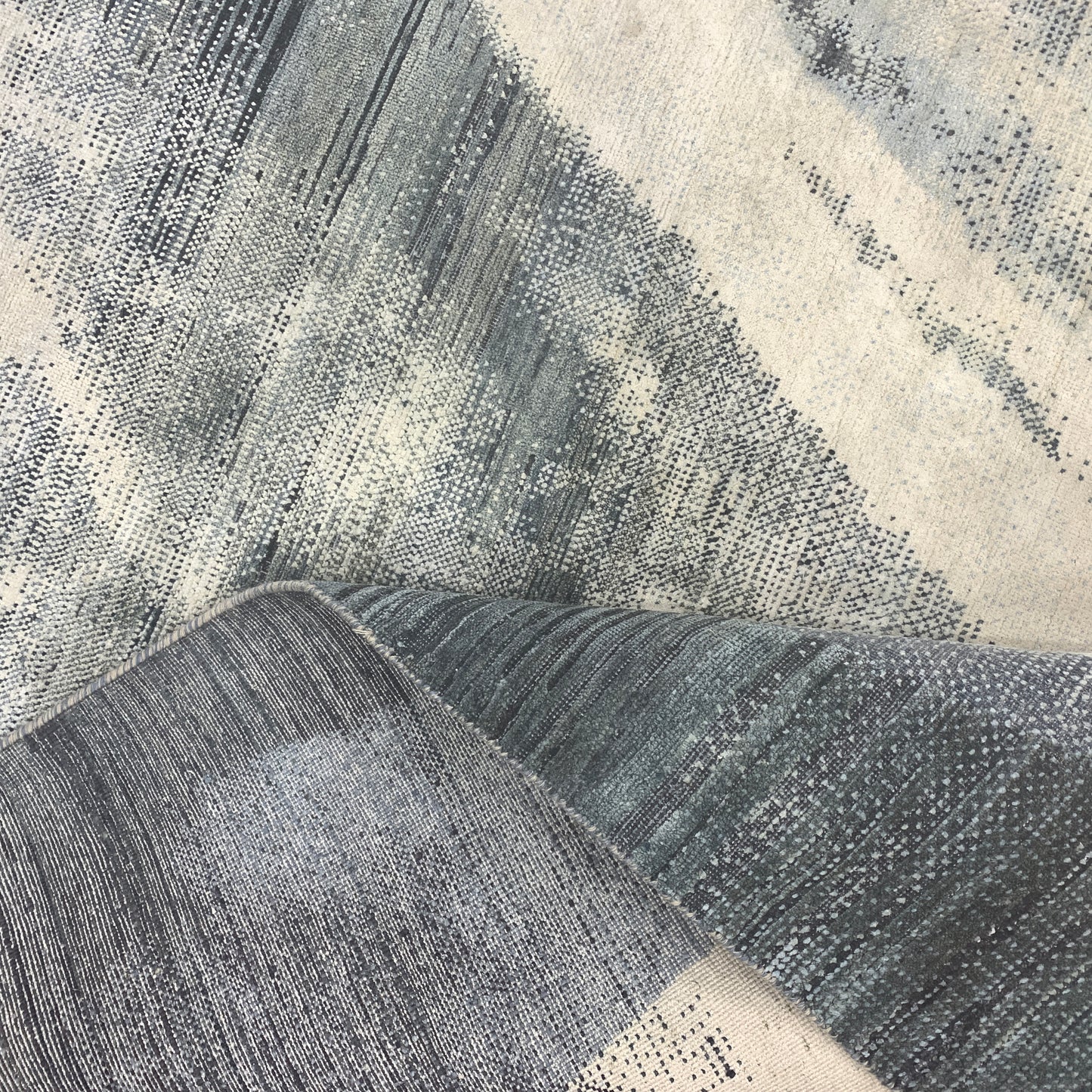 Charcoal, Blue and Grey Silk and Wool Modern Abstract Handknotted Area Rug