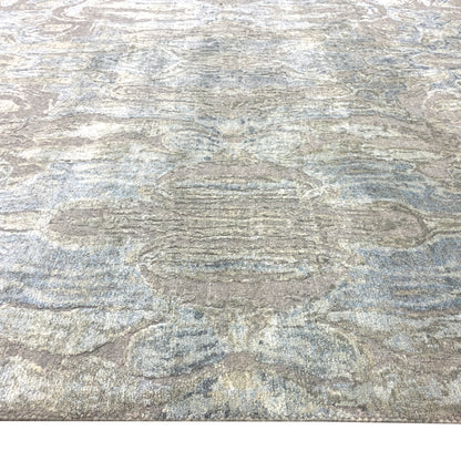 Grey, Blue and Silver Silk and Wool Modern Abstract Handknotted Area Rug