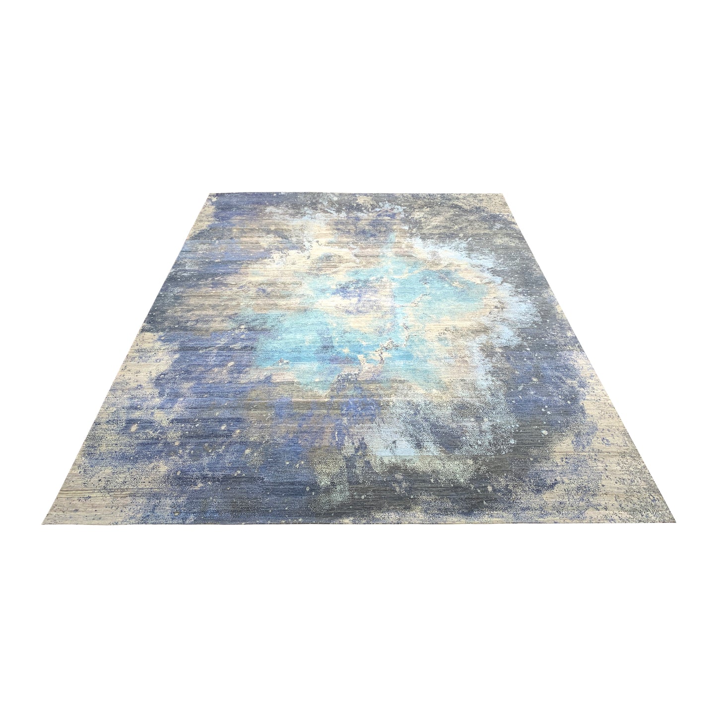 Grey, Blue and Charcoal Pure Wool Modern Galaxy Handknotted Area Rug