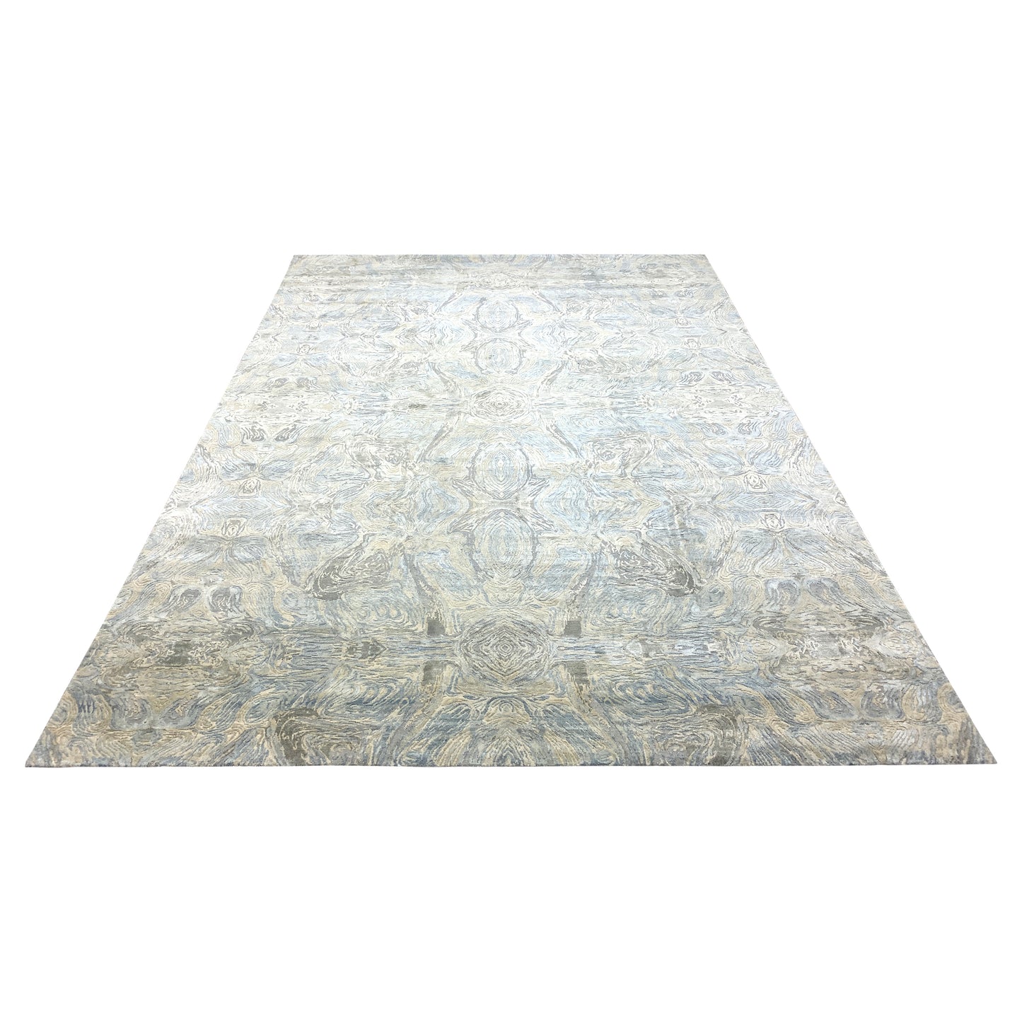 Beige, Grey and Blue Silk and Wool Modern Abstract Handknotted Area Rug