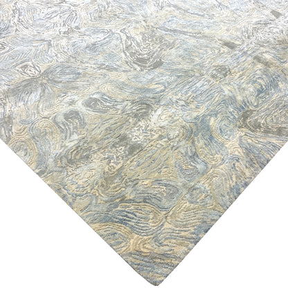 Beige, Grey and Blue Silk and Wool Modern Abstract Handknotted Area Rug