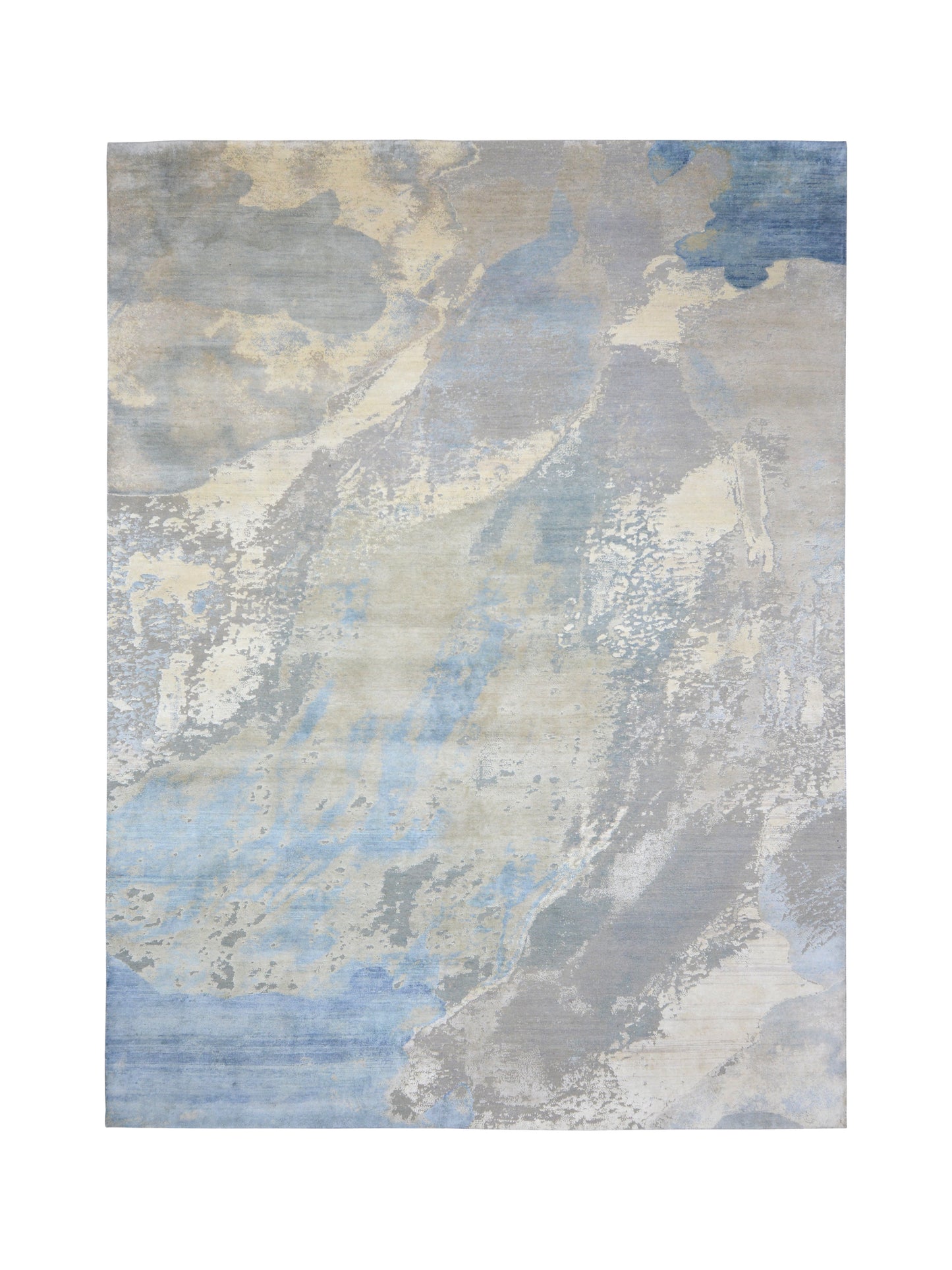 Grey and Blue Silk and Wool Modern Abstract Handknotted Area Rug