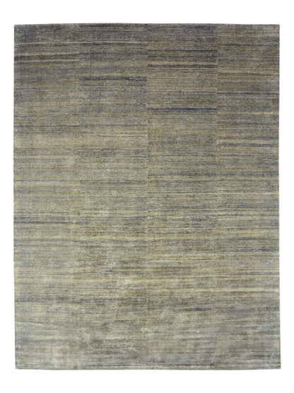 Grey Green Gold Solid Abrash Pure Silk Textured Handknotted Area Rug 9.11x14.0ft 301x427Cms