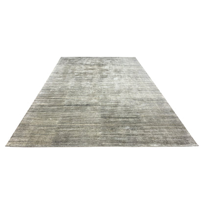 Grey Green Gold Solid Abrash Pure Silk Textured Handknotted Area Rug 9.11x14.0ft 301x427Cms