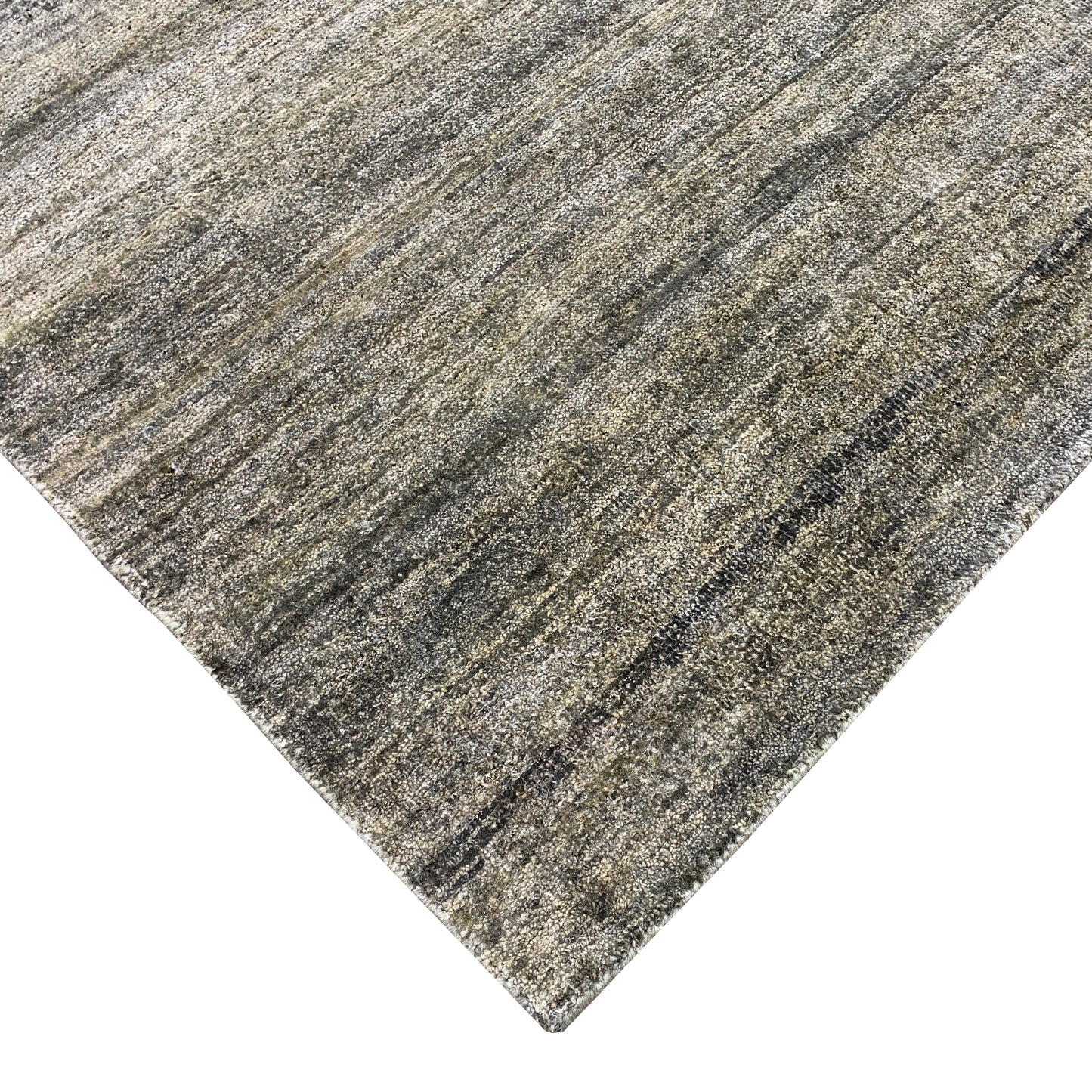 Grey Green Gold Solid Abrash Pure Silk Textured Handknotted Area Rug 9.11x14.0ft 301x427Cms