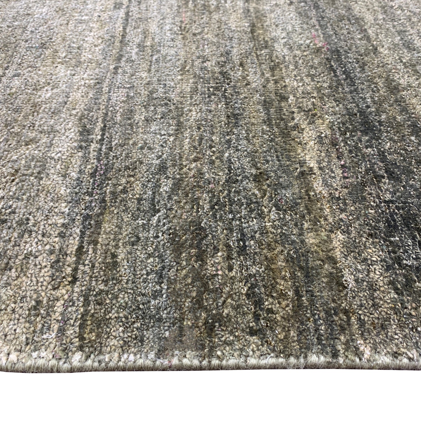 Grey Green Gold Solid Abrash Pure Silk Textured Handknotted Area Rug 9.11x14.0ft 301x427Cms