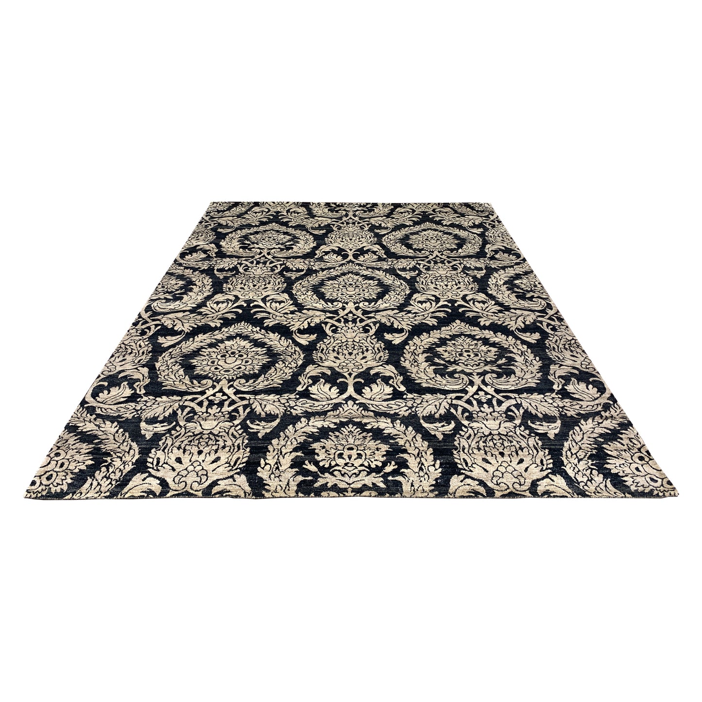 Black and Gold Pure Silk Transitional Handknotted Area Rug 8.10x11.11ft 268x363Cms