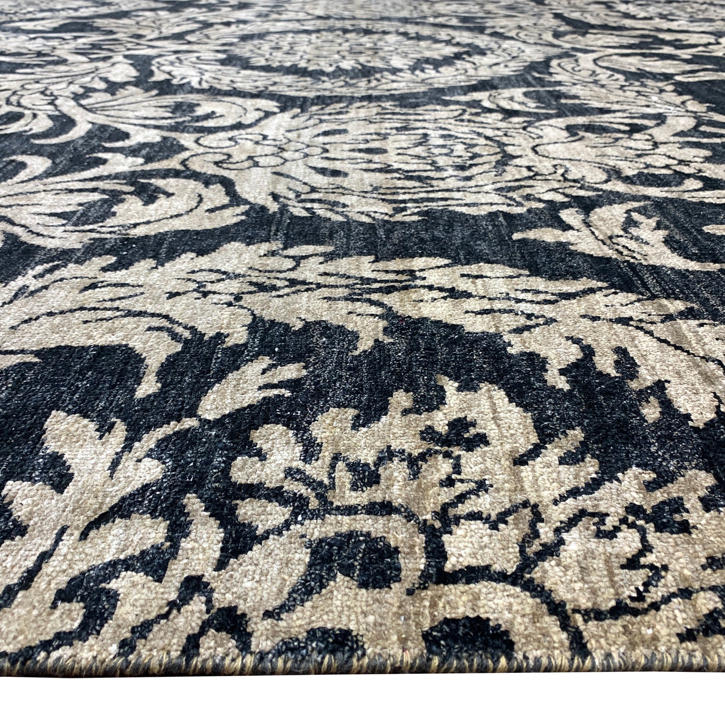 Black and Gold Pure Silk Transitional Handknotted Area Rug 8.10x11.11ft 268x363Cms