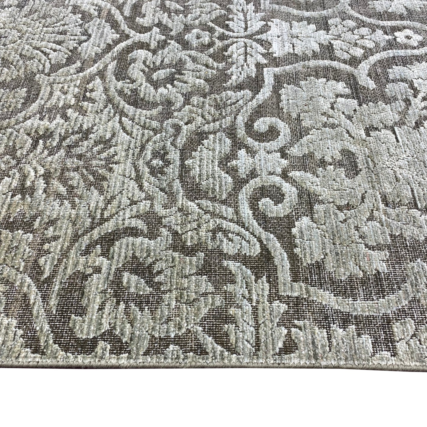 Grey and Green Silk and Wool Transitional Handknotted Area Rug 5.11x8.11ft 179x272Cms