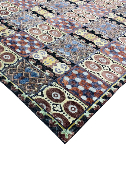 Brown and Multi Silk and Wool Transitional Mamluk Handknotted Area Rug