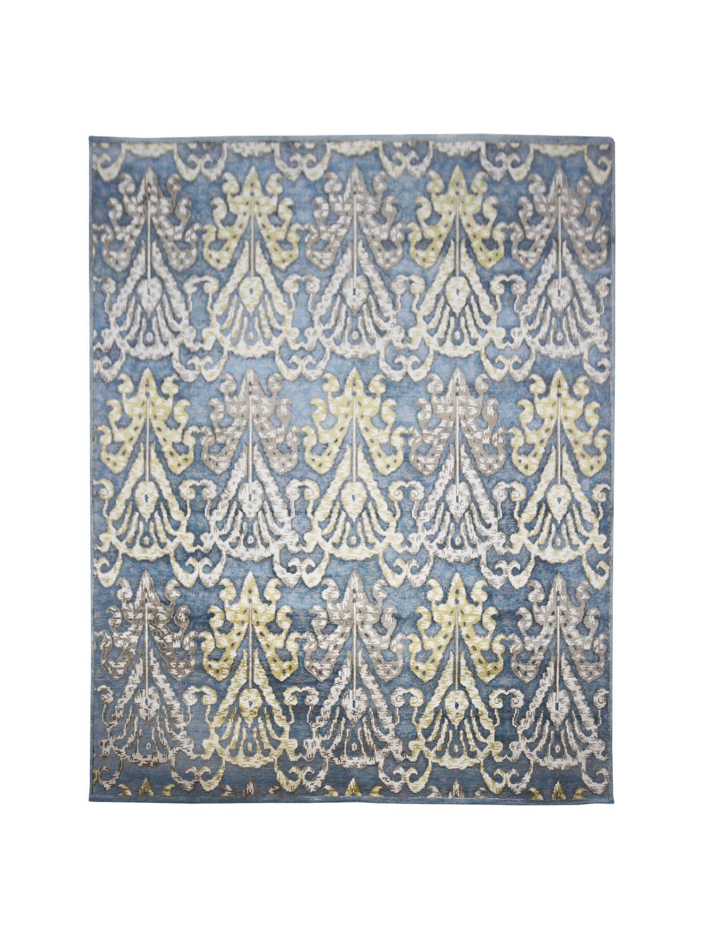 Allegra Blue, Ivory, Mustard and brown Transitional Ikat Handknotted Area Rug