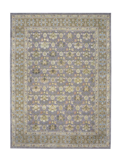 Garden Lavender, Camel, Ivory and Multy Pure Silk Transitional Geometrical Handknotted Area Rug 8.11x12.3ft 273x372Cms