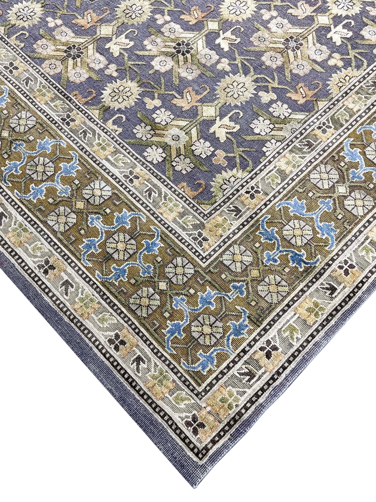 Garden Lavender, Camel, Ivory and Multy Pure Silk Transitional Geometrical Handknotted Area Rug 8.11x12.3ft 273x372Cms