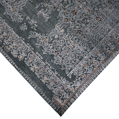 Erased Silver, Black and Brown Transitional Erased Handknotted Area Rug