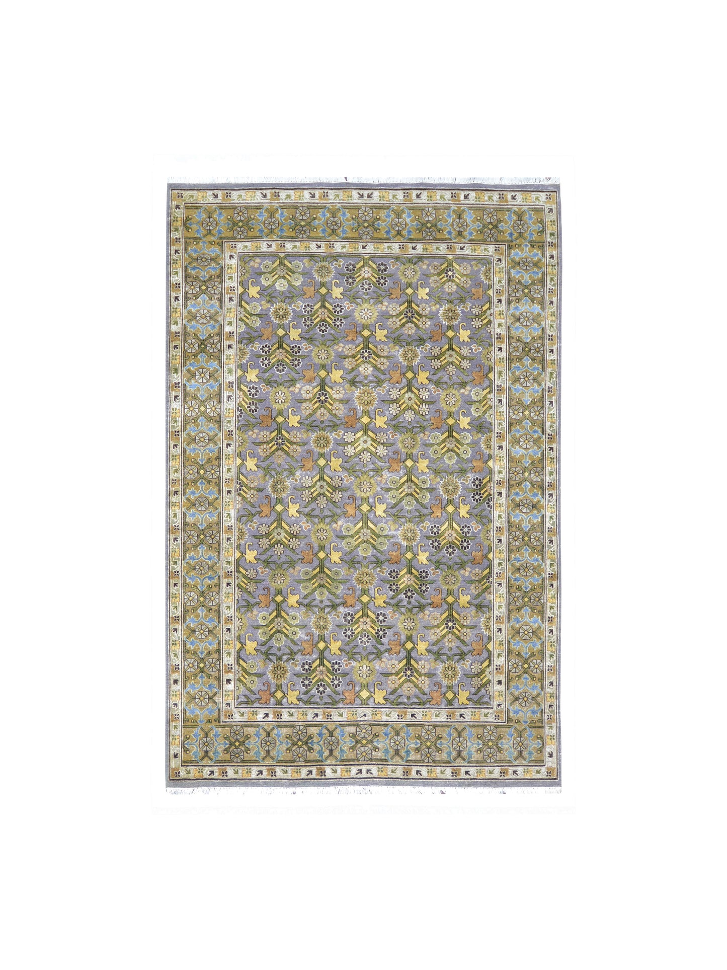 Lavender and Camel Silk Wool Handknotted Luxury Area Rug 5.11x9.13ft 180x282Cms