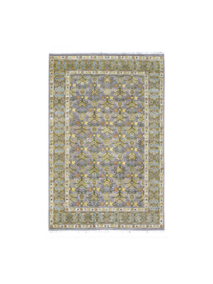 Lavender and Camel Silk Wool Handknotted Luxury Area Rug 5.11x9.13ft 180x282Cms