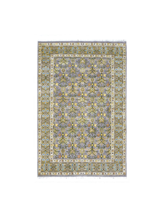 Lavender and Camel Silk Wool Handknotted Luxury Area Rug 5.11x9.13ft 180x282Cms